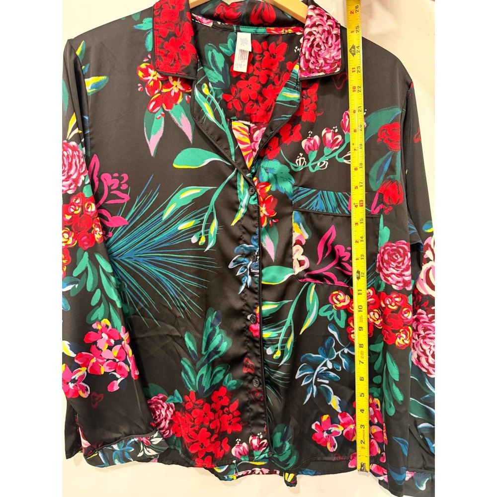 Stars Above Women Black Floral Satin Pajama Set Long Sleeve Top Shorts Large - Picture 11 of 11